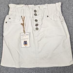Indigo Rein Skirt Womens  Size 3 White Denim Button Fly NEW with Tags